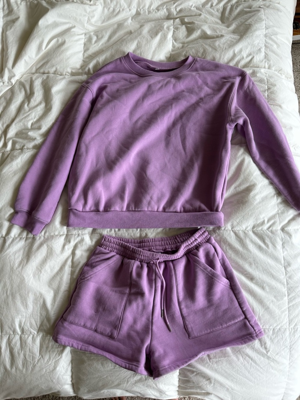 Lavender Purple Sweatshirt & Shorts Set